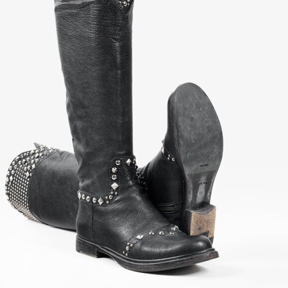 Miu Miu Shoes - *SOLD* Miu Miu Black Leather Studded Biker Boots